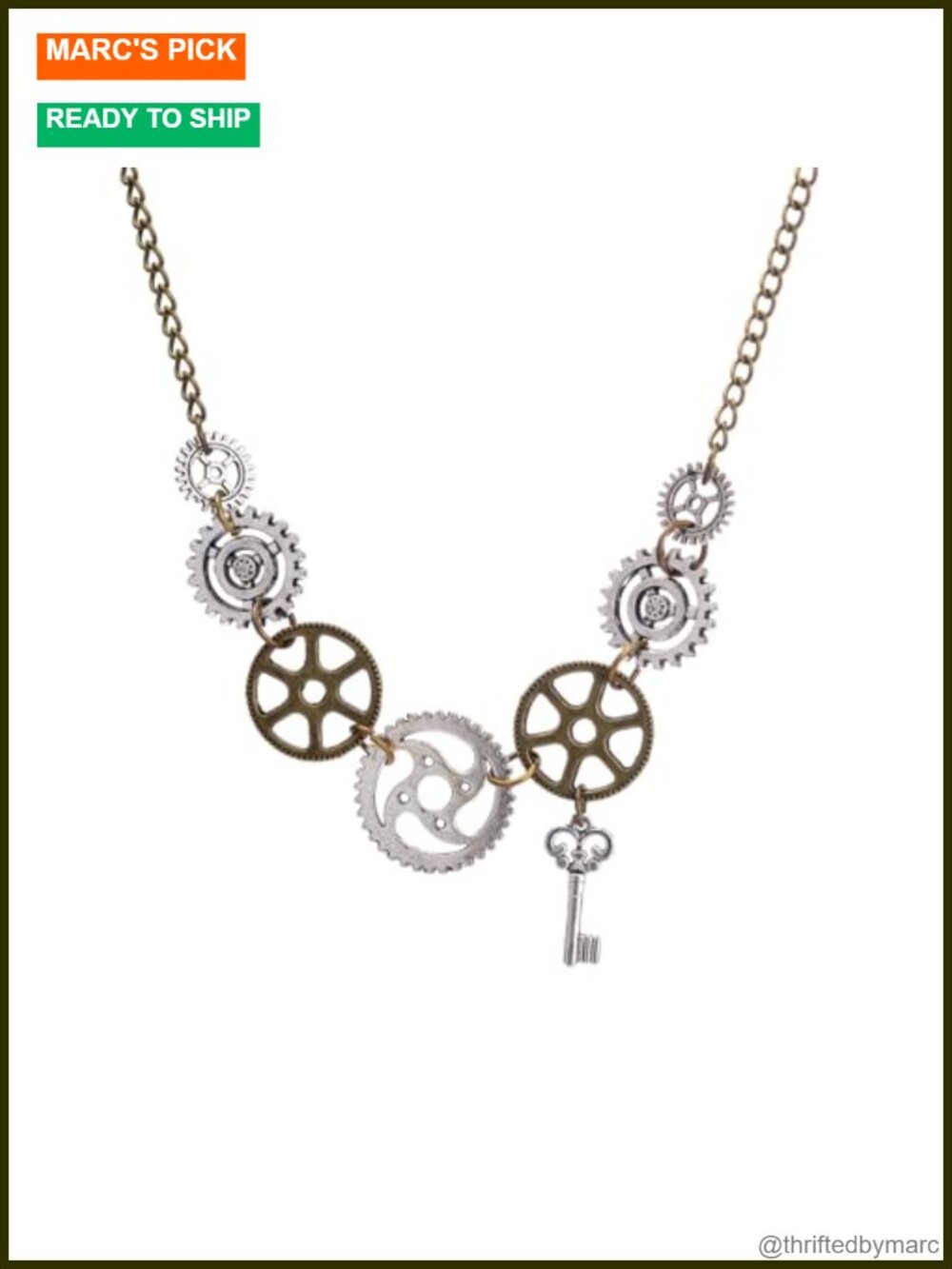 Steampunk Gear Cog Pendant Necklace Antique Brass Silver Tone Women Men Gothic